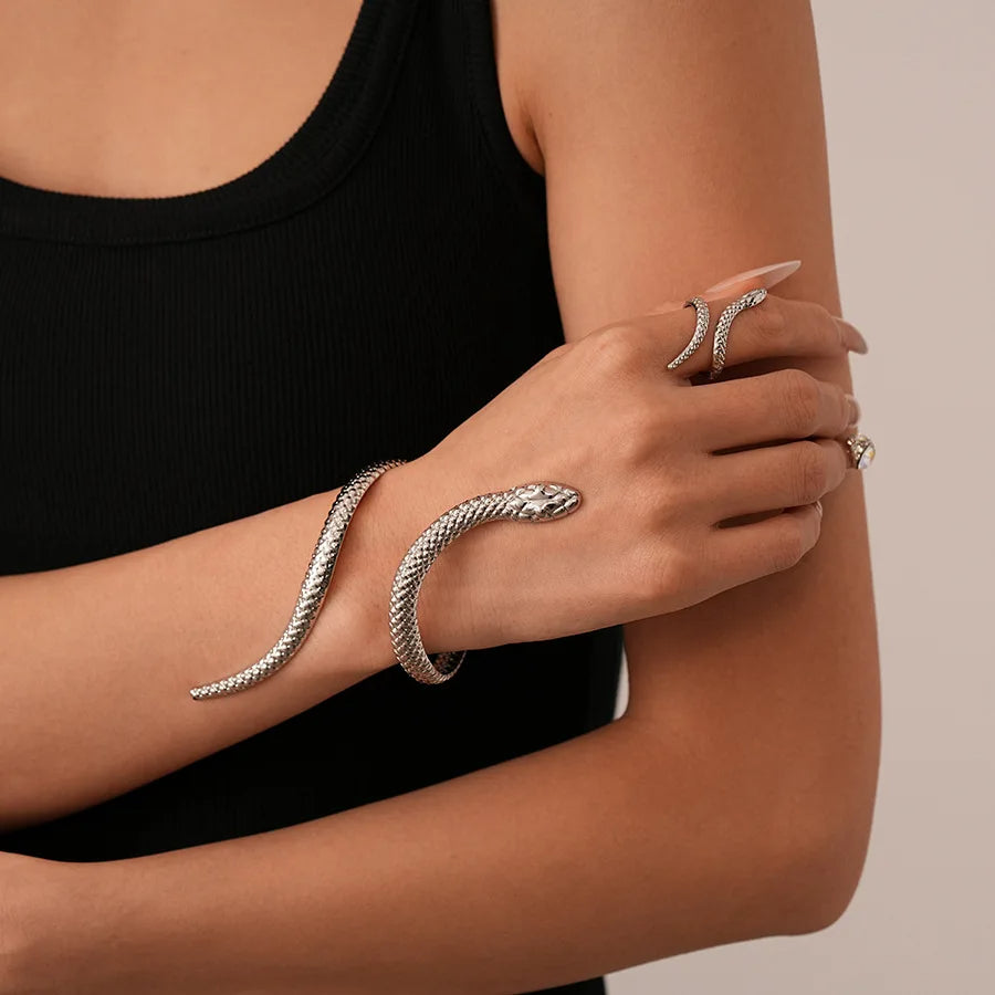 Zevella - Ensemble Bracelet Et Bague « Serpent Sculpté
