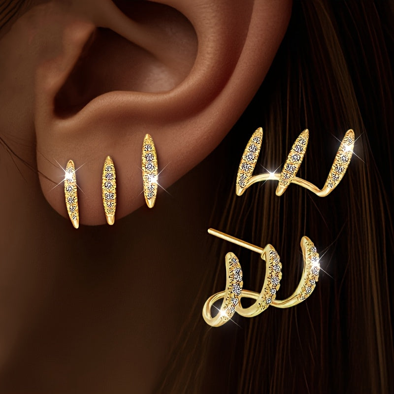 Orecchini Eleganti con Strass a Tre Artigli
