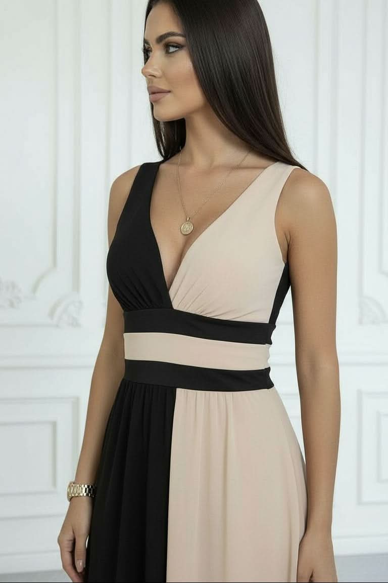 SPALATO - Abito lungo bicolor con scollo a V