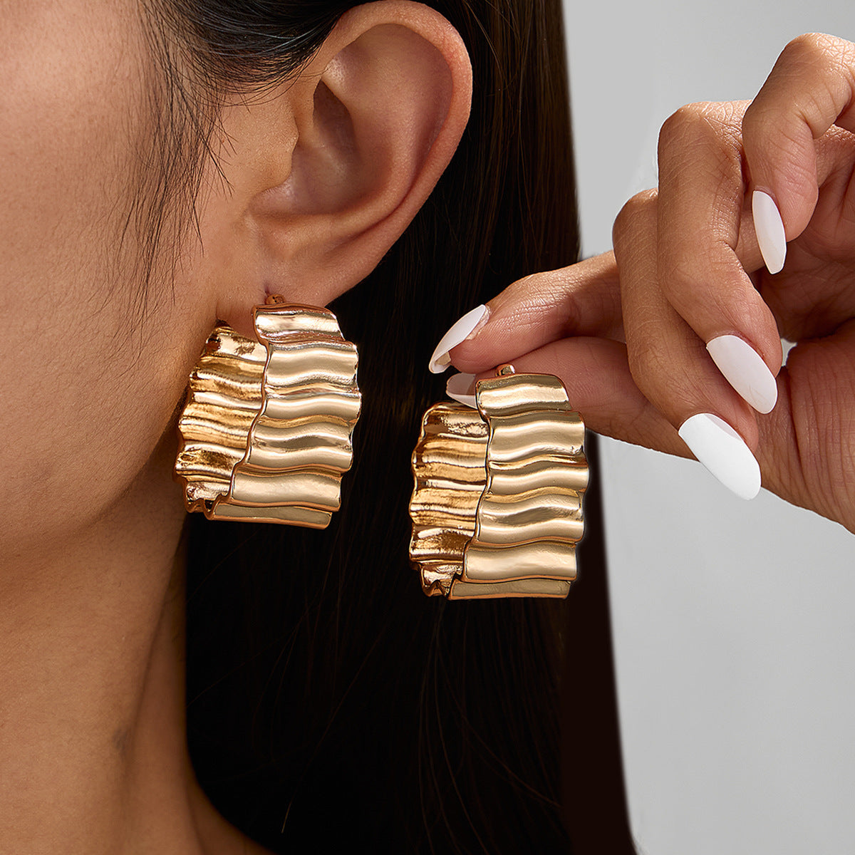 Liquid Metal Pleated Flower Stud Earrings